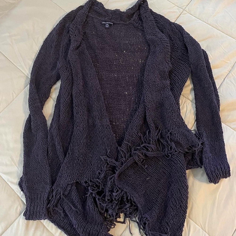 American Eagle Navy Blue Fringe Knit Cardigan